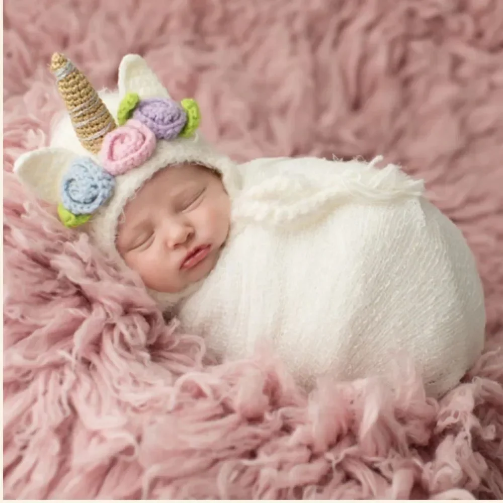 Daisy Baby Girls Infant Unicorn Beanie Hat White with Flowers 0-6 month NWT